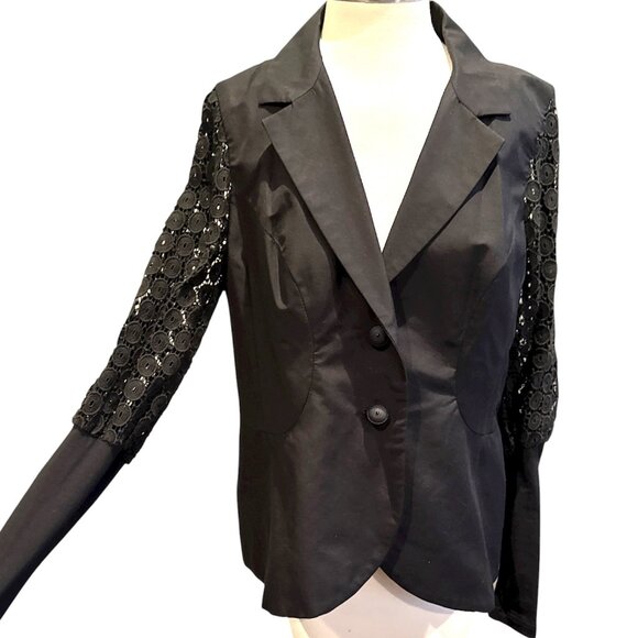 Anne Fontaine Charlottine Black Lace Eyelet Sleeve Blazer - Picture 1 of 11